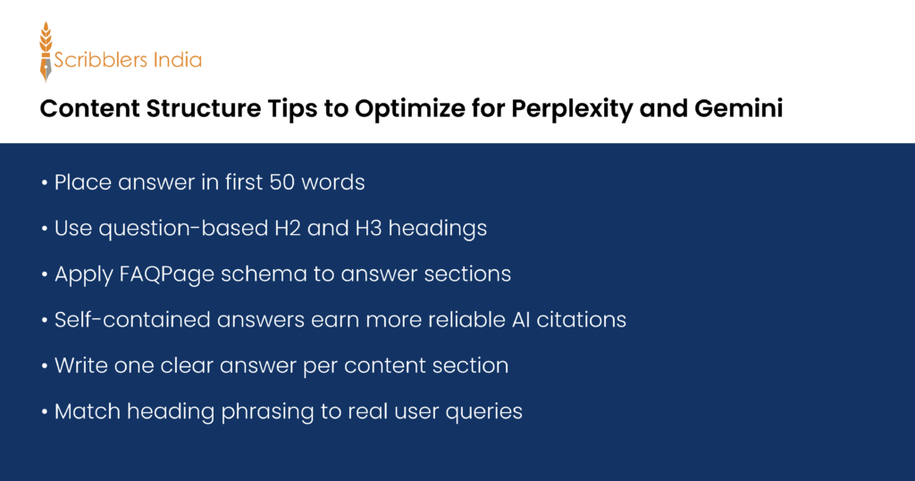 Content structure tips to optimise content for Perplexity and Gemini answers