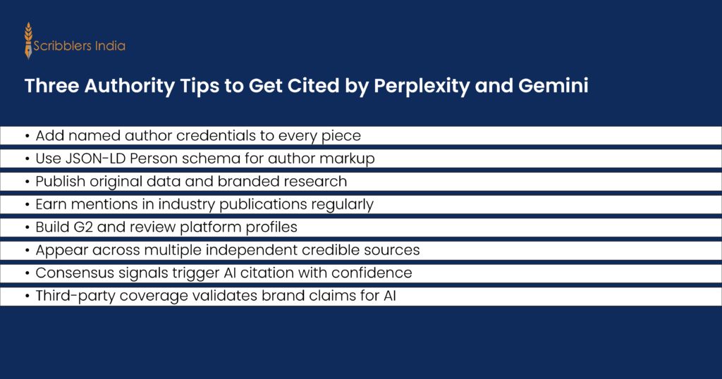 Authority tips that help brands get cited by Perplexity and Gemini